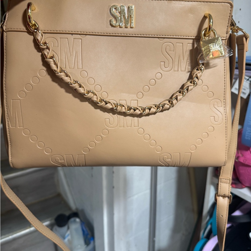 Steve Madden Beige Shoulder Bag with Gold Accents